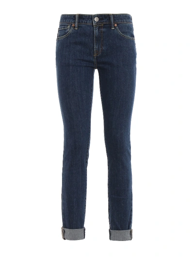 Burberry Skinny Mid Rise Roll Up Denim Jeans In Blue
