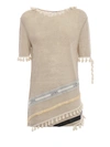 LOEWE BEIGE LINEN T-SHIRT WITH TASSELS