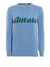 ALBERTA FERRETTI ALITALIA LOGO INTARSIA BLUE WOOL SWEATER