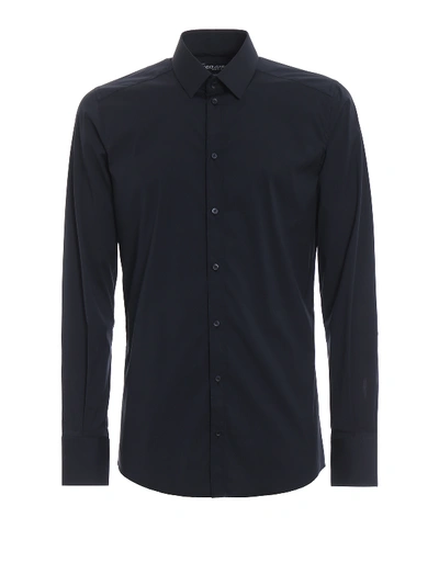 Dolce & Gabbana Sicilia-fit Shirt In Stretch Poplin In Dark Blue