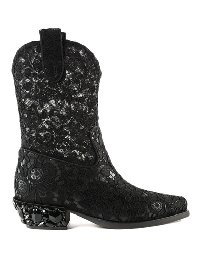 Dolce & Gabbana Lace Detailed Texan Boots In Black