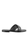 PHILIPP PLEIN METALLIC LOGO BLACK LEATHER FLAT SANDALS