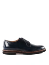 TOD'S DARK BLUE BRUSHED LEATHER DERBY SHOES