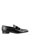 JIMMY CHOO SAWN PATENT LEATHER AND CRYSTAL LOAFERS
