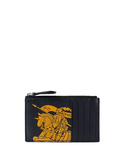 Burberry Two-tone Grainy Leather Cardholder In Dark Blue