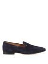 TOD'S DOUBLE T DEEP BLUE SUEDE LOAFERS