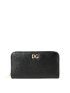 DOLCE & GABBANA RHINESTONE DG BLACK DAUPHINE LEATHER WALLET