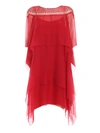 ALBERTA FERRETTI RED FLOUNCED CHIFFON AND LACE DRESS