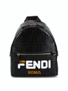 FENDI FF PATTERNED SMALL BLACK CANVAS BACKPACK