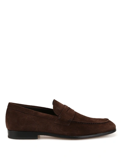 Tod's Suede Penny Loafers In Dark Brown