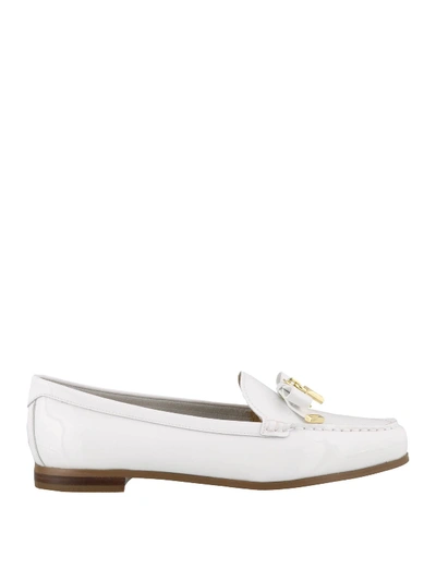 Michael Kors Bow And Padlock Detailed White Loafers