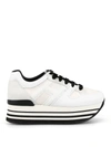 HOGAN LEATHER AND FABRIC MAXI SOLE SNEAKERS