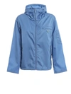 Prada Logo Patch Waterproof Windbreaker In Blue