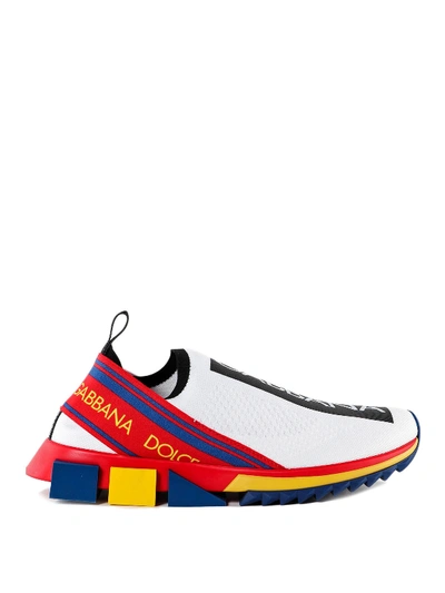 Dolce & Gabbana White Sorrento Knitted Sock Sneakers In Multicolour