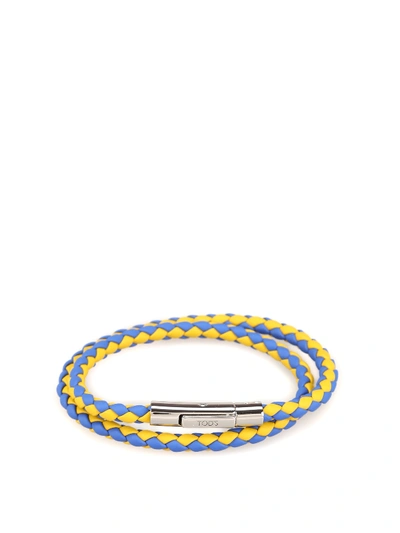 Tod's Mycolors Yellow And Blue Leather Bracelet In Multicolour