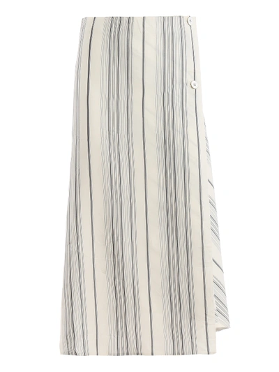 Jil Sander Striped Wrap Front Skirt In White