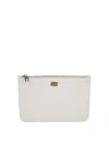 DOLCE & GABBANA ZIPPED WHITE HAMMERED LEATHER POUCH