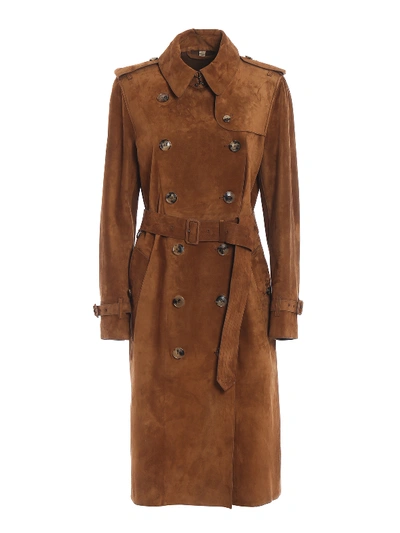 Burberry Haddington Suede Trench Coat In Brown