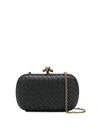 Bottega Veneta Black Knot Detail Woven Leather Clutch Bag