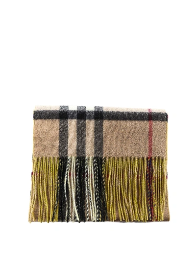 Burberry Check Cashmere Double-faced Scarf In Yellow