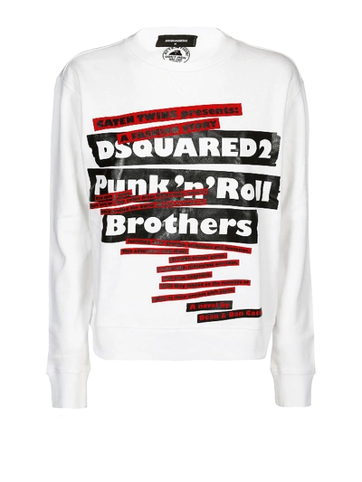 Dsquared2 Cotton Crew Neck Sweatshirt With Logo Print In White
