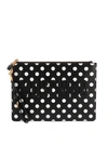 MOSCHINO LOGO LETTERING POLKA LEATHER CLUTCH