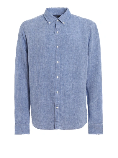 Michael Kors Buttondown Collar Marine Blue Linen Shirt In Light Blue