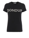 DONDUP PEARL EMBELLISHED LOGO BLACK COTTON T-SHIRT