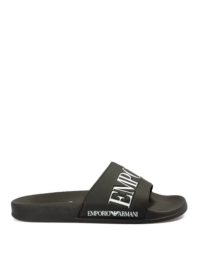 Emporio Armani Logo Rubber Slide Sandals In Black