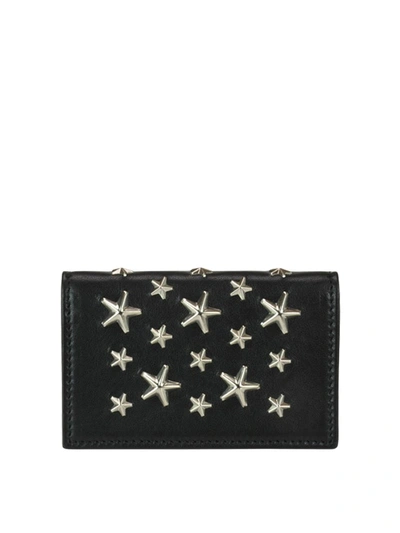 Jimmy Choo Nello Star Studded Leather Wallet In Black