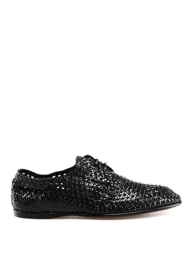 Dolce & Gabbana Black Woven Leather Derby Shoes