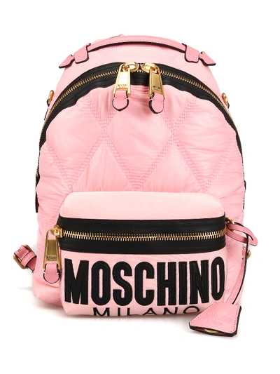 Moschino Pink Diamond Quilted Nylon Backpack