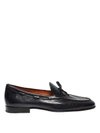 SANTONI BRUSHED LEATHER NAVY BLUE LOAFERS