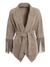 BRUNELLO CUCINELLI SOFT SUEDE JACKET WITH EMBELLISHED FRINGES