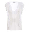 DONDUP WHITE COTTON GAUZE RUFFLE TOP