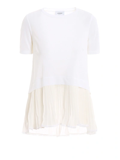 Dondup Tech Jersey T-shirt With Pleated Peplum In White