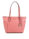 MICHAEL KORS JET SET TOP ZIP ROSE LEATHER TOTE