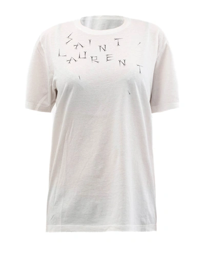 Saint Laurent Logo Lettering White Cotton T-shirt