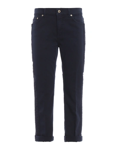 Dondup Paige Lace Embellished Loose Fit Trousers In Dark Blue