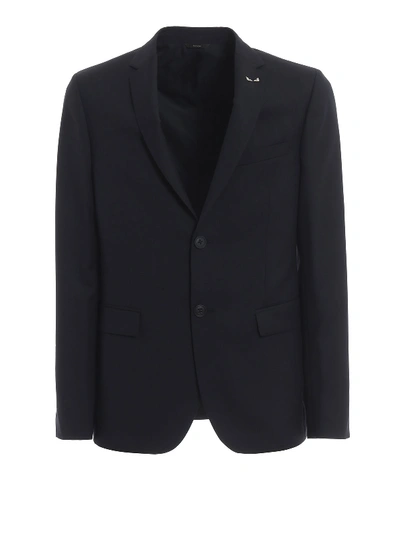 Fendi Eyes Detailed Pure Wool Blazer In Dark Blue