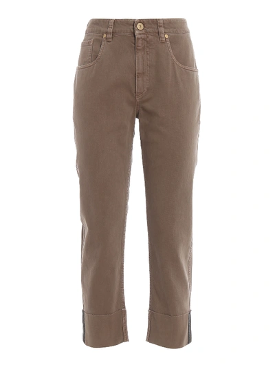 Brunello Cucinelli Shiny Selvedge Light Brown Cropped Jeans
