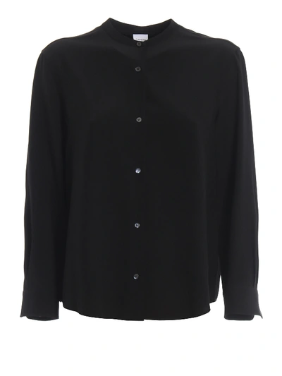 Aspesi Mandarin Collar Pure Silk Shirt In Black