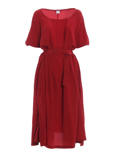 Aspesi Belted Pure Silk Loose Fit Dress In Red