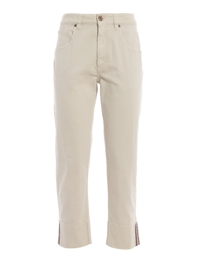 Brunello Cucinelli Shiny Selvedge Cropped Jeans In Light Beige