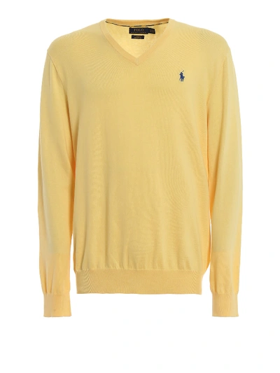 Polo Ralph Lauren Slim Fit Yellow Cotton V-neck Sweater