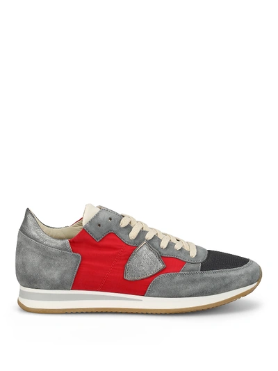 Philippe Model Low Top Tropez Grey And Red Sneakers