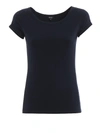 ASPESI NAVY BLUE STRETCH COTTON BOAT NECK T-SHIRT