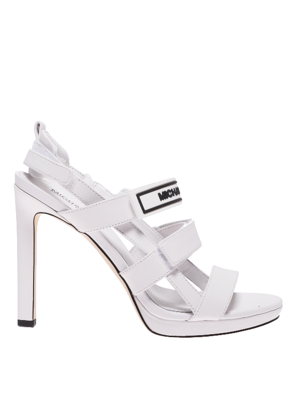 white leather heeled sandals