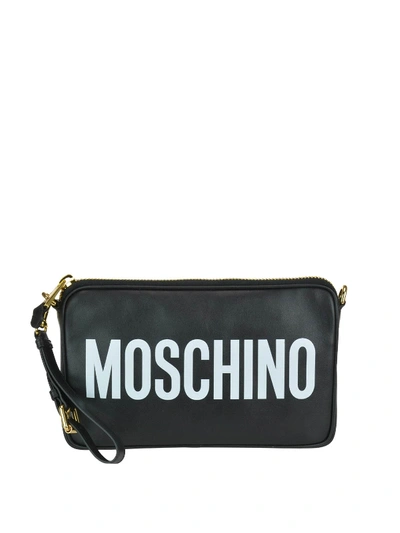 Moschino Logo Print Leather Cross Body Bag In Black