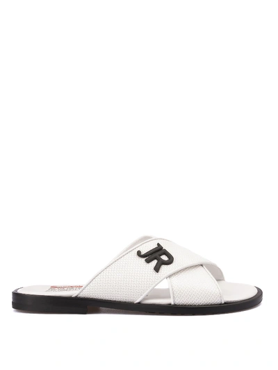 John Richmond Logo Detail White Leather Sandals